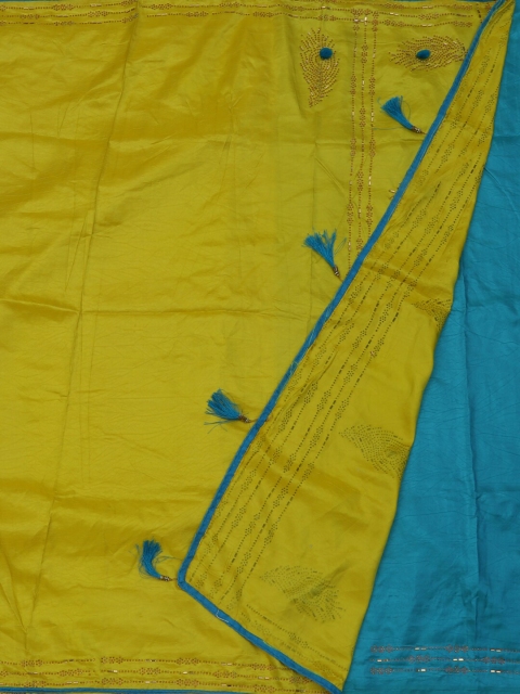 

Pothys Yellow Solid Jute Silk Saree