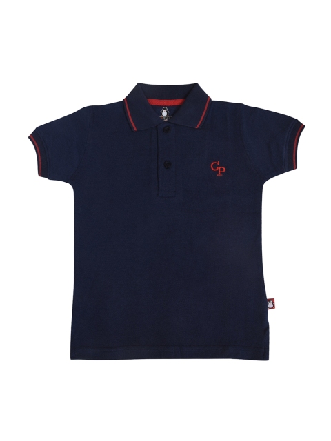 

CRAZYPENGUIN Boys Navy Blue Solid Polo Collar T-shirt