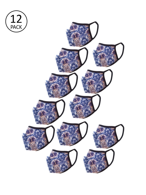 

nestroots Adults Blue & White 12 Pcs Floral Printed 2-Ply Reusable Outdoor Cloth Mask