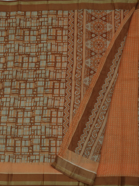 

Pothys Mustard Yellow & Brown Jute Silk Printed Saree