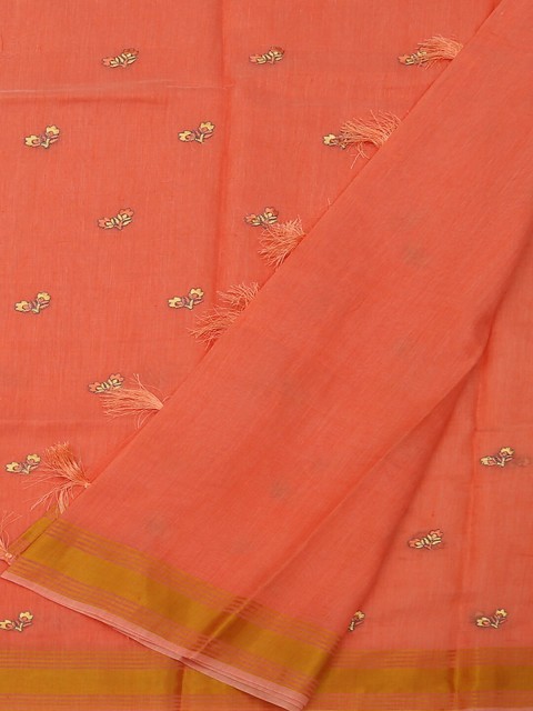 

Pothys Peach-Coloured Embroidered Cotton Blend Saree