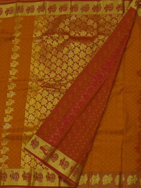 

Pothys Mustard & Red Art Silk Woven Design Saree