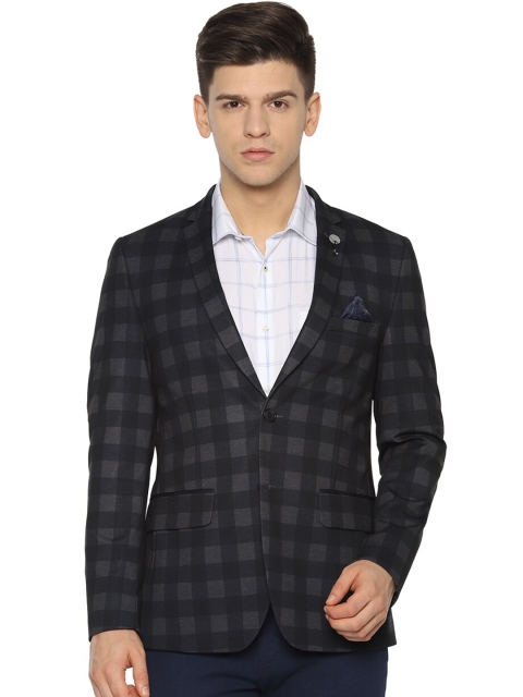 

V Dot Men Black & Grey Checked Slim-Fit Single-Breasted Casual Blazer
