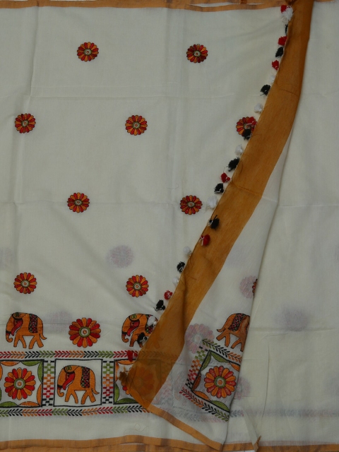 

Pothys Cream-Coloured Printed Linen Blend Saree