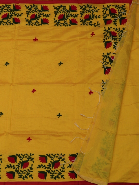 Pothys Yellow Embroidered Jute Cotton Saree