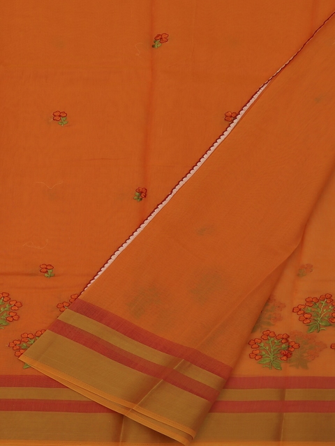 

Pothys Orange Embroidered Cotton Blend Saree