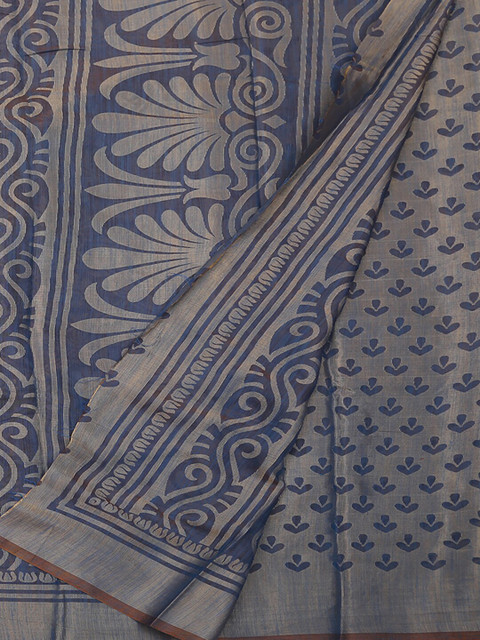 

Pothys Silver-Toned & Blue Poly Georgette Woven Design Saree