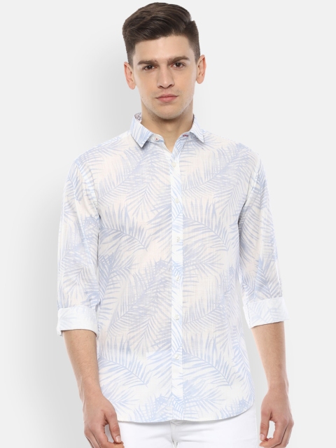 

V Dot Men White & Blue Regular Fit Printed Casual Shirt