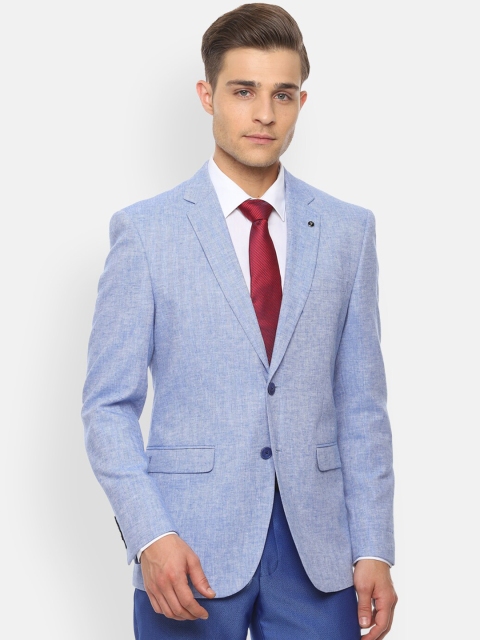 

Van Heusen Men Blue Self-Design Slim-Fit Single-Breasted Formal Blazer