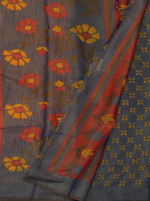 

Pothys Yellow & Grey Poly Georgette Printed Saree