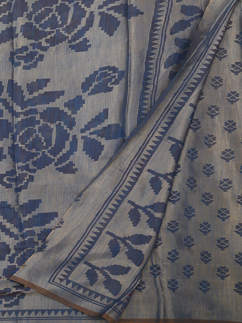 

Pothys Navy Blue & Silver Poly Georgette Floral Printed Saree