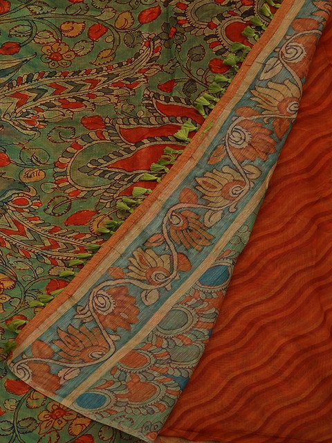 

Pothys Red & Green Jute Silk Printed Saree