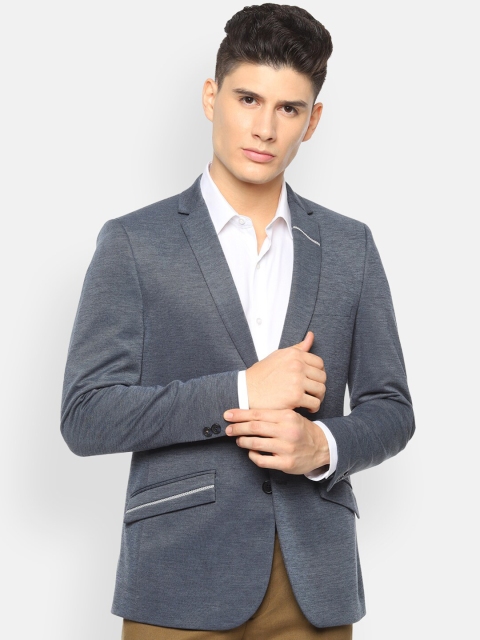 

V Dot Men Grey Solid Slim-Fit Single-Breasted Casual Blazer