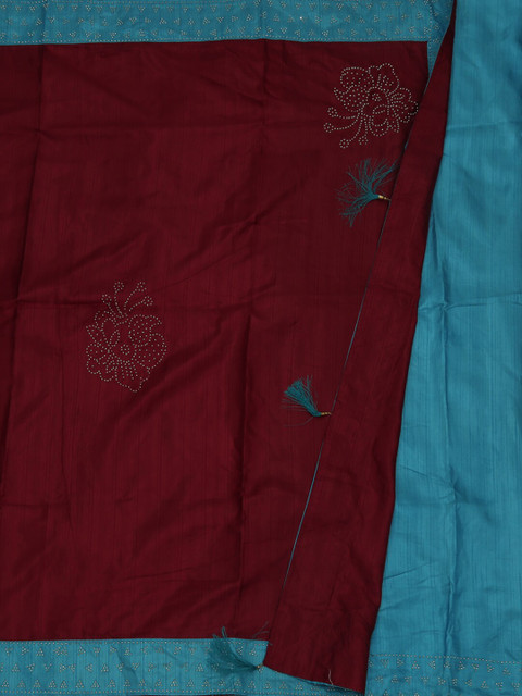 

Pothys Maroon & Blue Poly Silk Embellished Saree