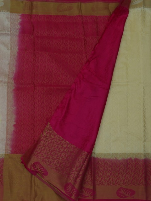 

Pothys Cream-Coloured & Red Jute Silk Solid Saree