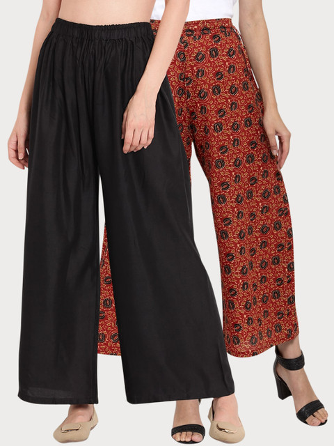 

TAG 7 Women Pack Of 2 Black & Red Printed Flared Palazzos