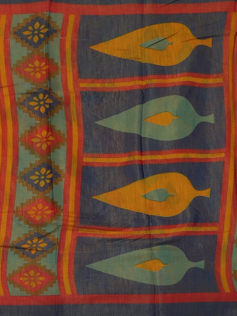 

Pothys Mustard Yellow & Blue Poly Georgette Printed Saree