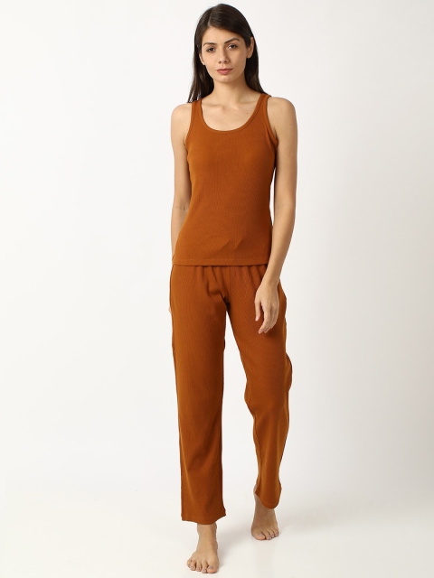 

mackly Women Brown Solid Night suit