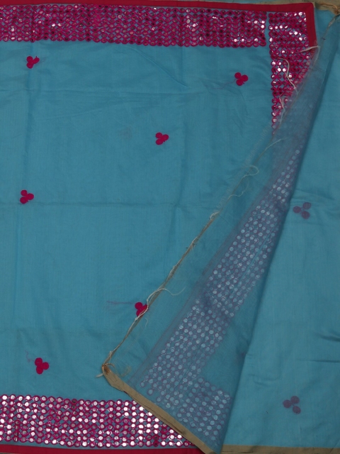 Pothys Blue Embroidered Jute Cotton Saree