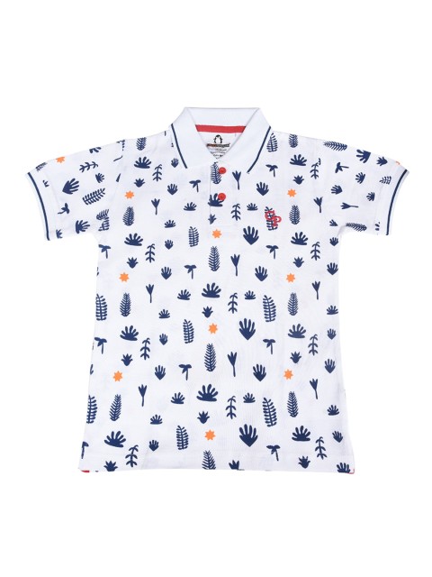 

CRAZYPENGUIN Boys White Printed Round Neck T-shirt