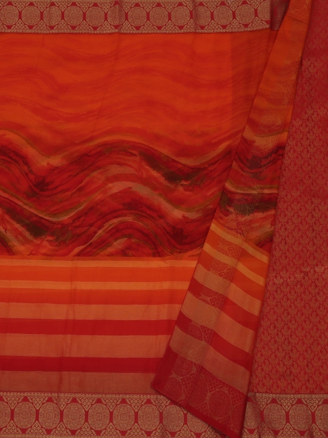 

Pothys Orange Solid Poly Georgette Saree