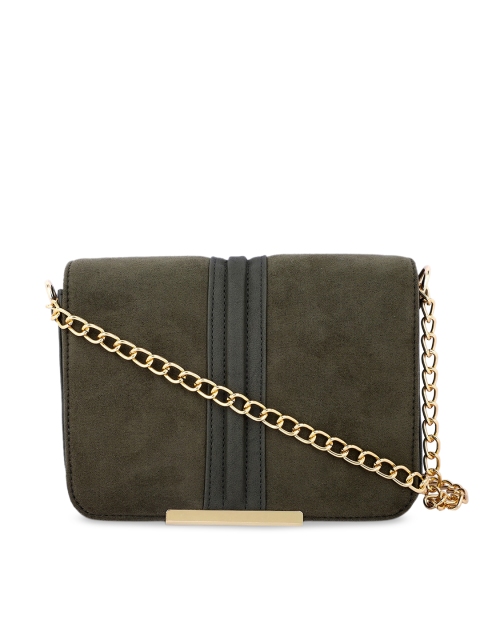 

yelloe Olive Green Textured Sling Bag