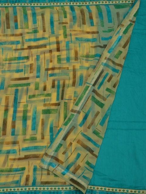 

Pothys Yellow & Turquoise Blue Poly Georgette Printed Saree