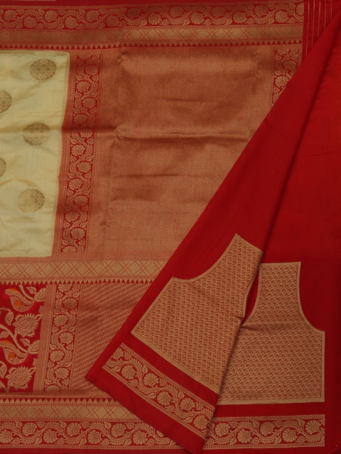 

Pothys Cream-Coloured & Red Jute Silk Woven Design Saree