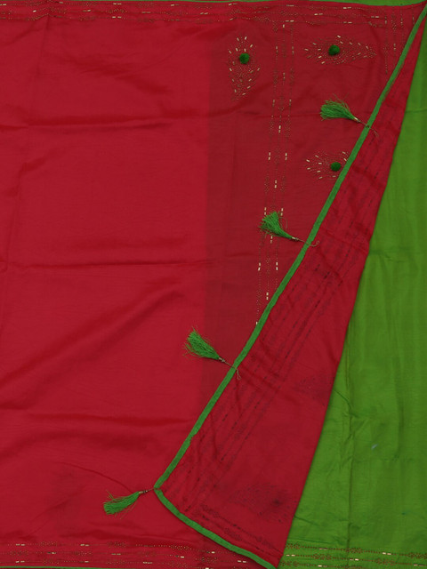 

Pothys Pink & Green Jute Silk Embroidered Saree