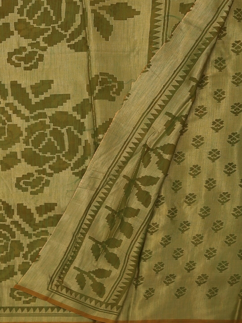 

Pothys Olive Green Printed Poly Georgette Saree