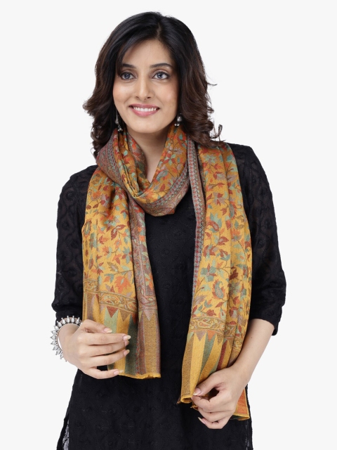 

Scarves & Glitters Women Mustard Yellow & Maroon Woven Design Stole
