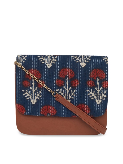 

Tarusa Navy Blue & Maroon Textured Embellished Clutch