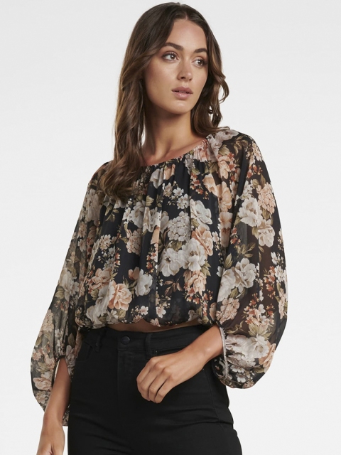 

Forever New Women Black Printed Blouson Top
