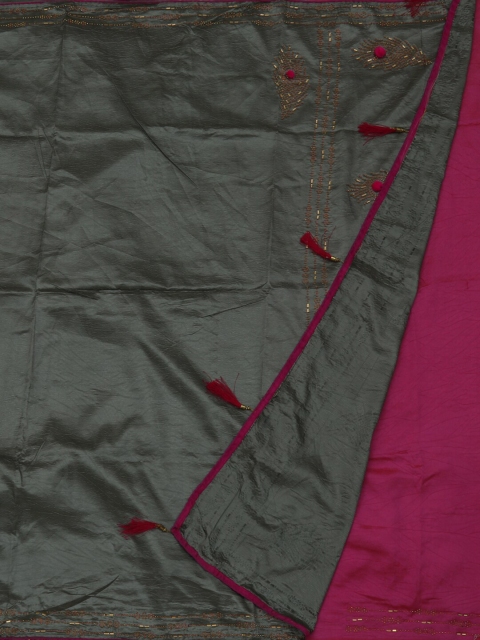 Pothys Grey & Pink Jute Silk Embellished Saree