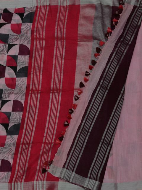 

Pothys Pink & Black Linen Blend Printed Saree