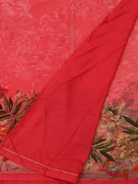 Pothys Pink & Green Poly Georgette Printed Saree