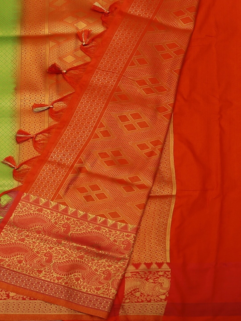 

Pothys Green & Red Jute Silk Woven Design Saree