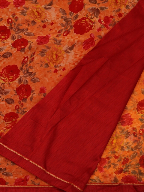 

Pothys Orange & Red Poly Georgette Printed Saree