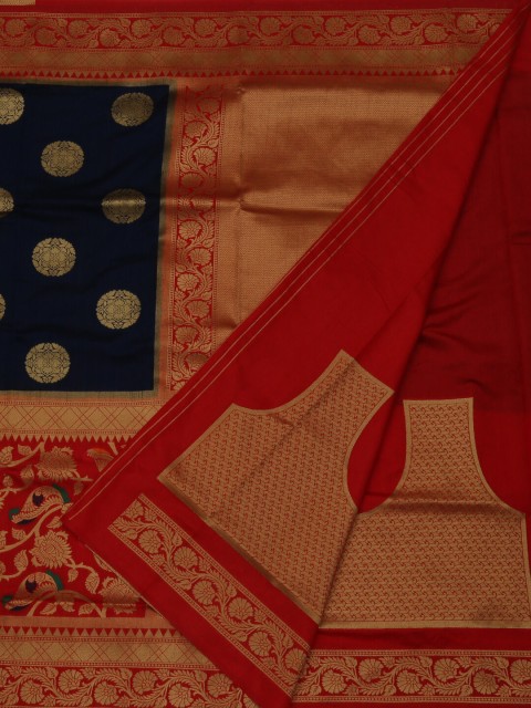 

Pothys Navy Blue & Red Jute Silk Woven Design Saree