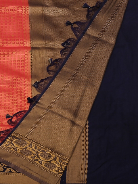 

Pothys Pink & Navy Blue Jute Silk Woven Design Saree