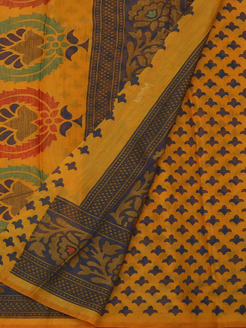 

Pothys Mustard Yellow & Navy Blue Poly Georgette Printed Saree