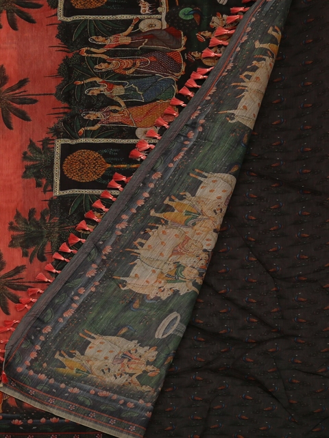 

Pothys Peach-Coloured & Black Jute Silk Printed Saree