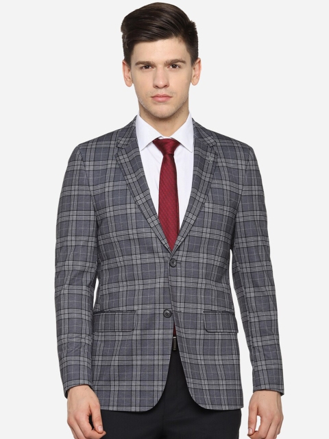 

Van Heusen Men Grey Checked Slim-Fit Single-Breasted Formal Blazer