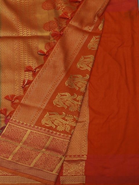 

Pothys Green & Orange Jute Silk Woven Design Saree