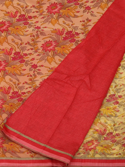 

Pothys Yellow & Pink Poly Georgette Printed Saree