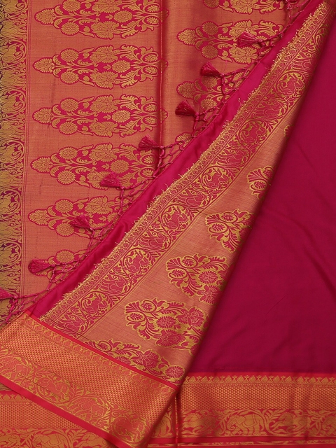 

Pothys Navy Blue & Pink Jute Silk Woven Design Tussar Saree