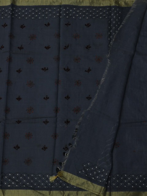 

Pothys Grey & Gold-Toned Linen Blend Embroidered Saree