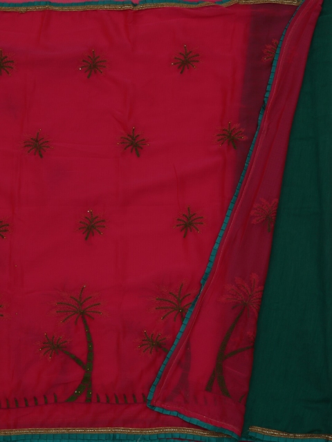 

Pothys Pink & Green Poly Georgette Embroidered Saree