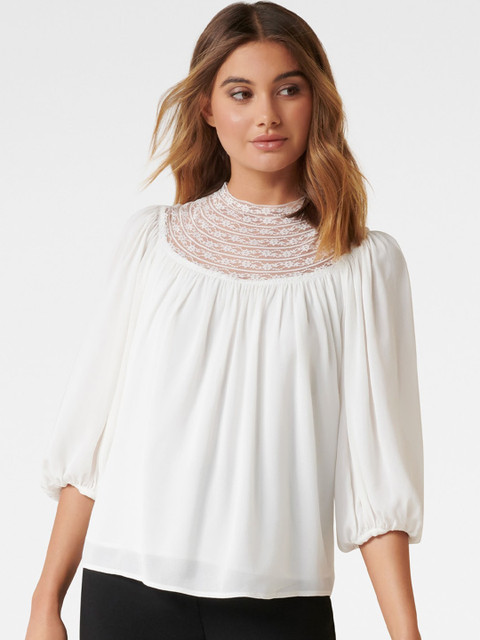 

Forever New Women White Solid Lace Top