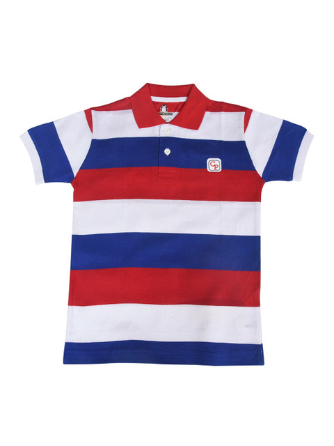 

CRAZYPENGUIN Boys Red Striped Polo Collar T-shirt